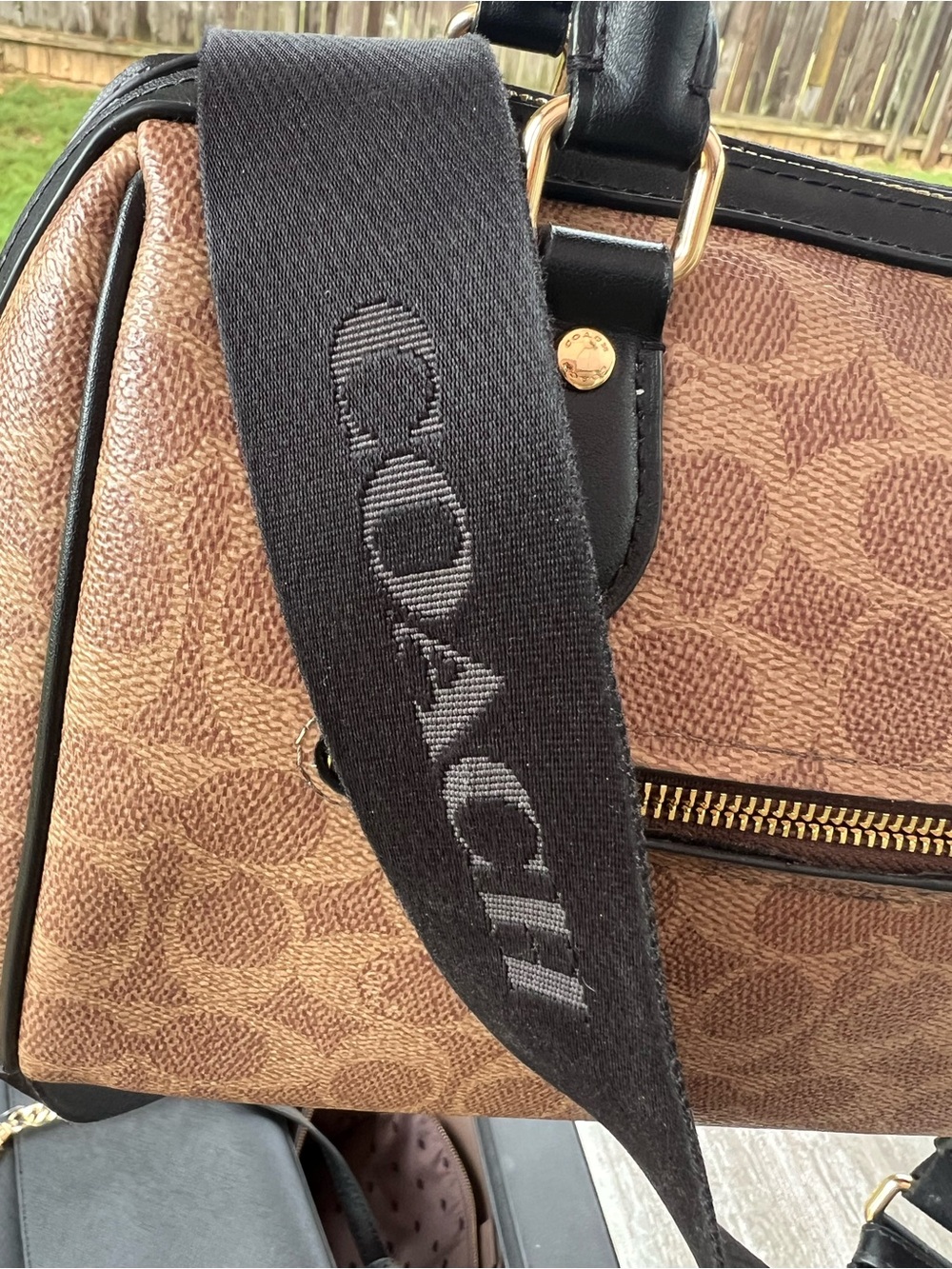 Coach Brown Signature Canvas Barrel Satchel with Black Leather Trim 🤎🖤 - Picture 5 of 16